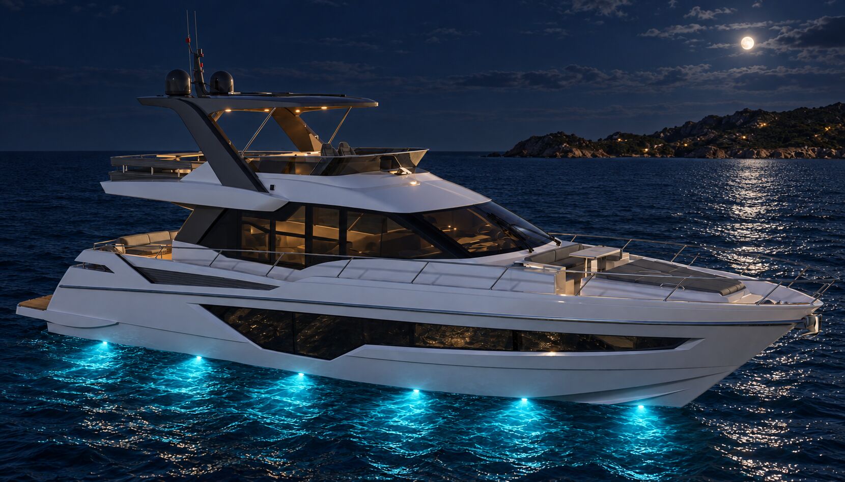 Baltra B65 at night with underwater lights